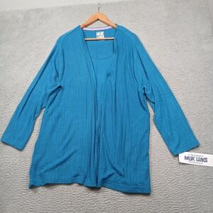 Muk‎ Luks Cardigan Womens 1X Teal Blue Open Front Textured Knit Plus Soft NWT